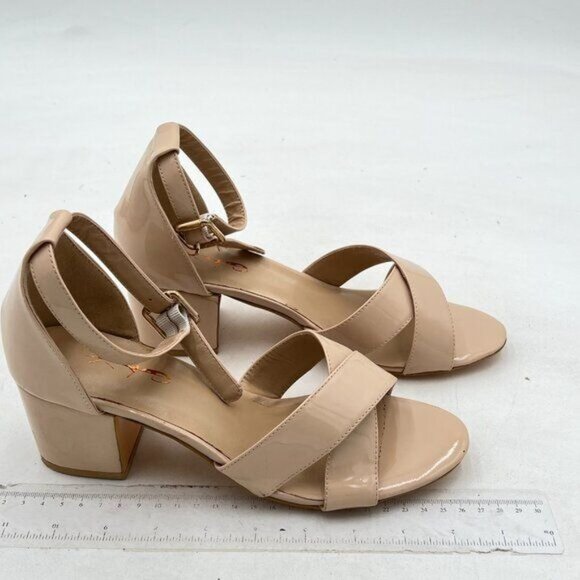 XYD Nude Block Heel Dress Sandals Open Toe Ankle Strap Dating Wedding Shoes - Picture 3 of 7